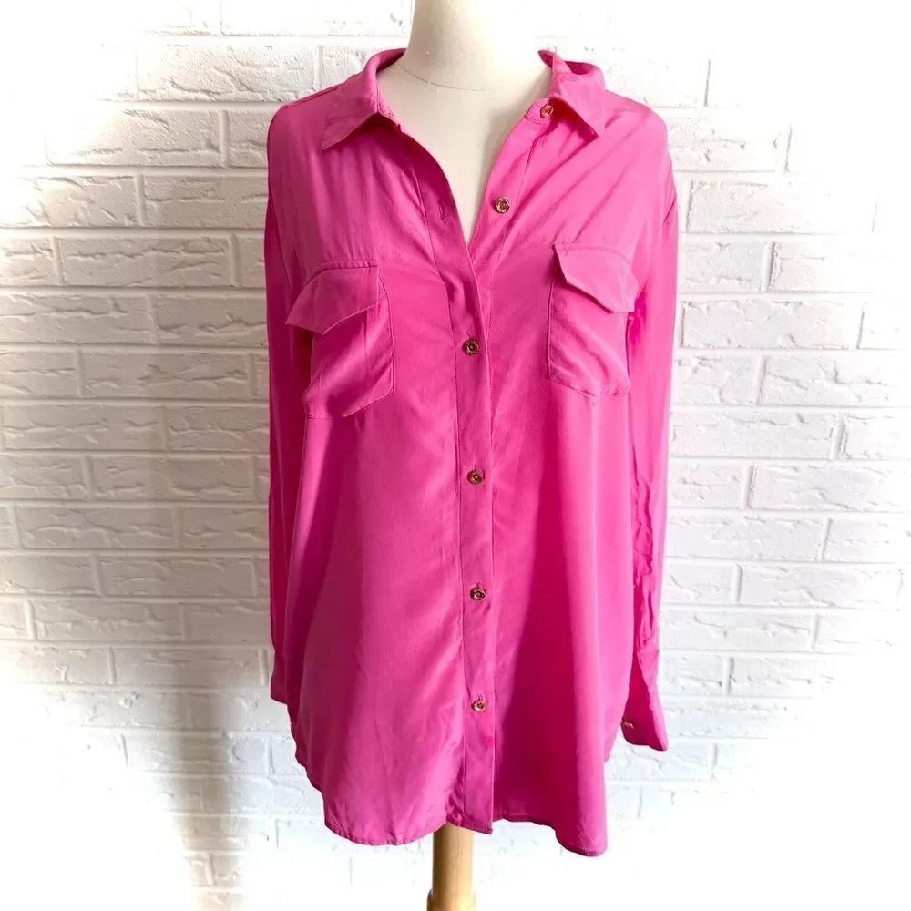 🚨4/$25 Lilly Pulitzer Joelle Silk Button Down Blouse Pink Size Medium